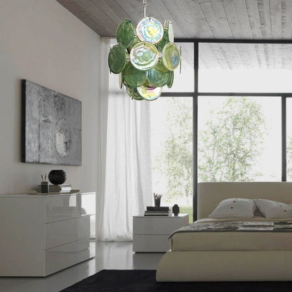Vintage Green Glass Disks Chandelier