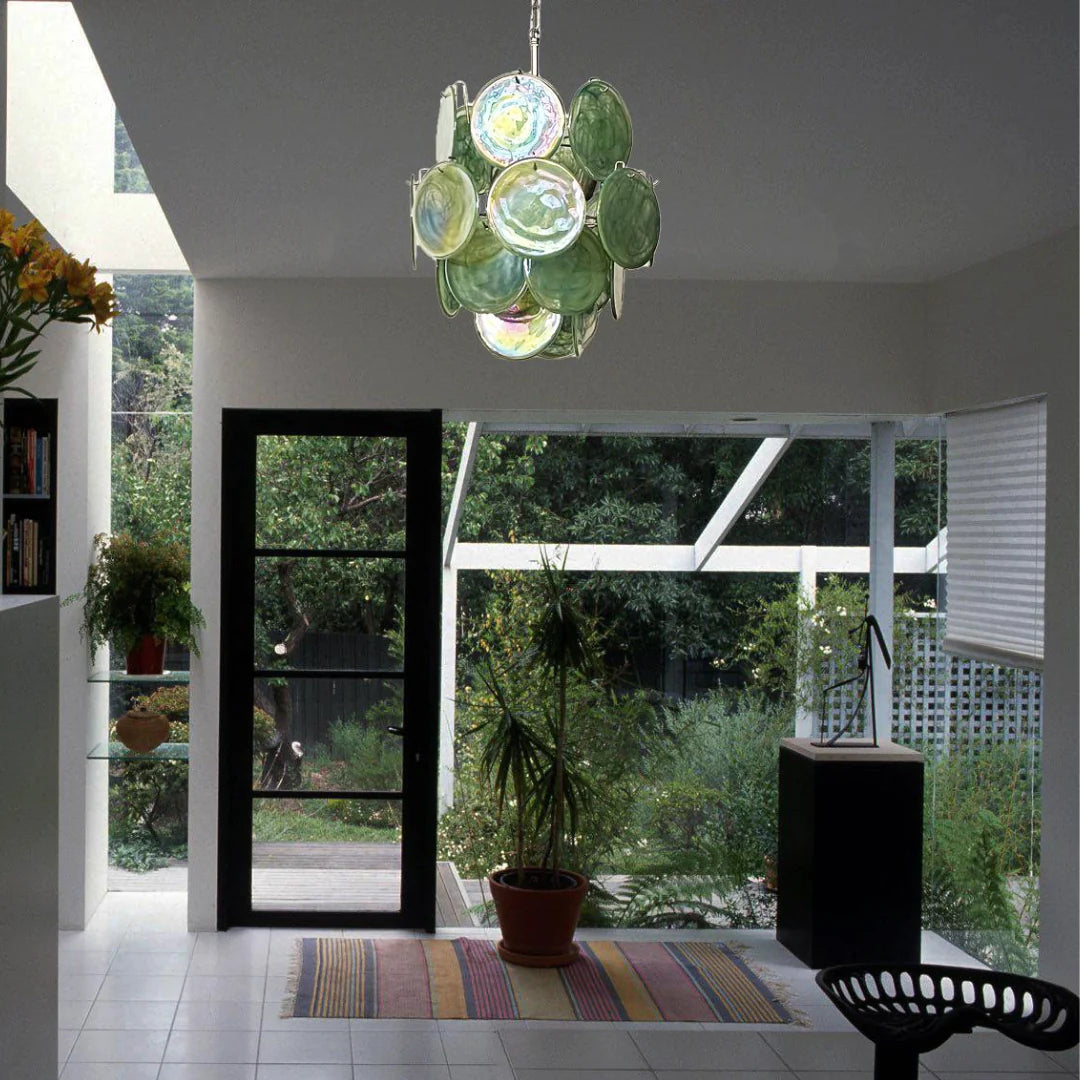 Vintage Green Glass Disks Chandelier