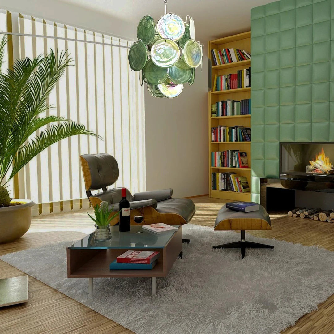 Vintage Green Glass Disks Chandelier