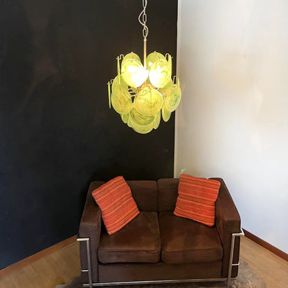 Vintage Green Glass Disks Chandelier