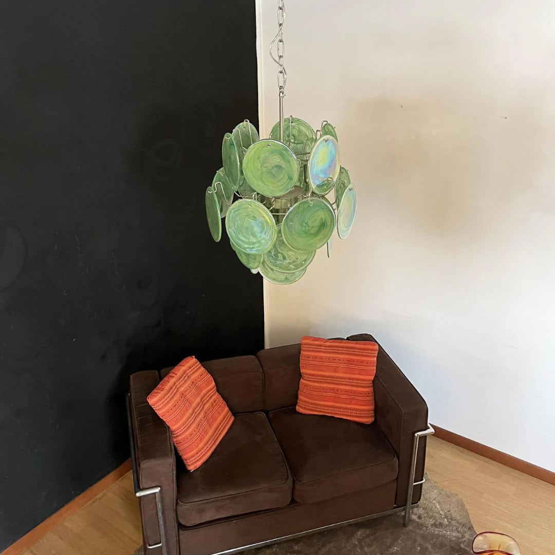 Vintage Green Glass Disks Chandelier