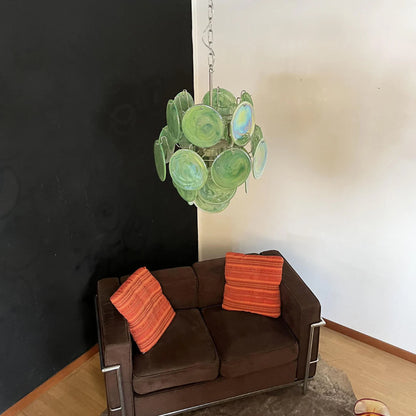 Vintage Green Glass Disks Chandelier