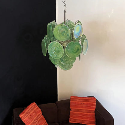 Vintage Green Glass Disks Chandelier