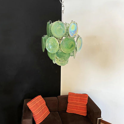 Vintage Green Glass Disks Chandelier
