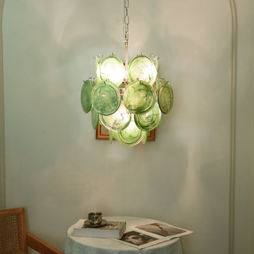 Vintage Green Glass Disks Chandelier