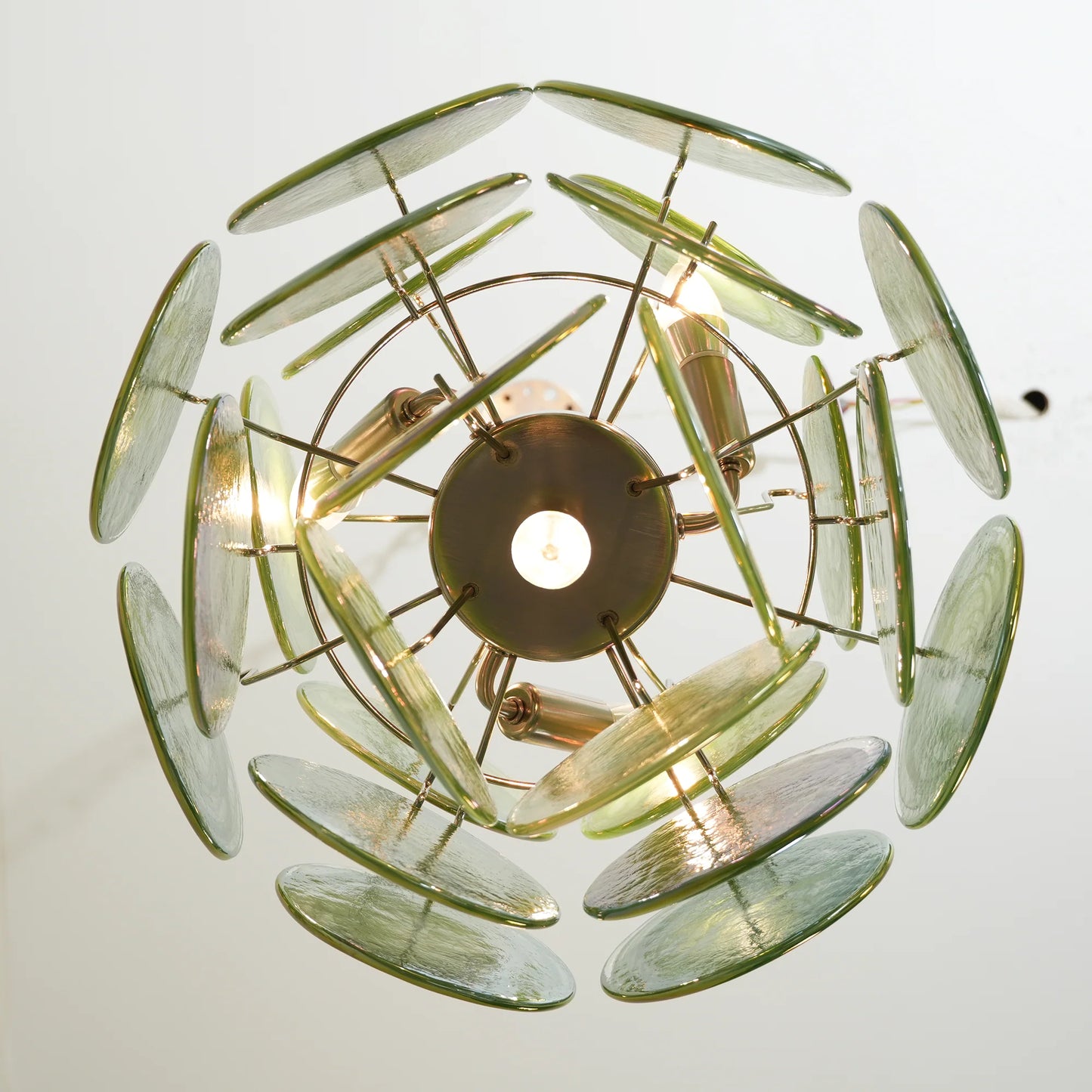 Vintage Green Glass Disks Chandelier