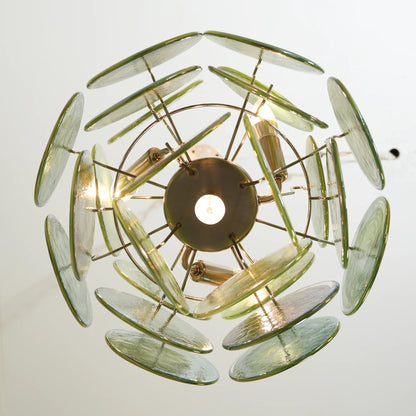 Vintage Green Glass Disks Chandelier