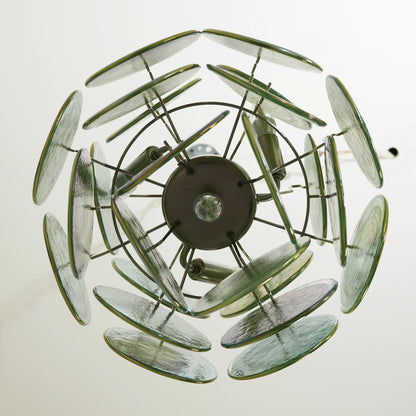 Vintage Green Glass Disks Chandelier