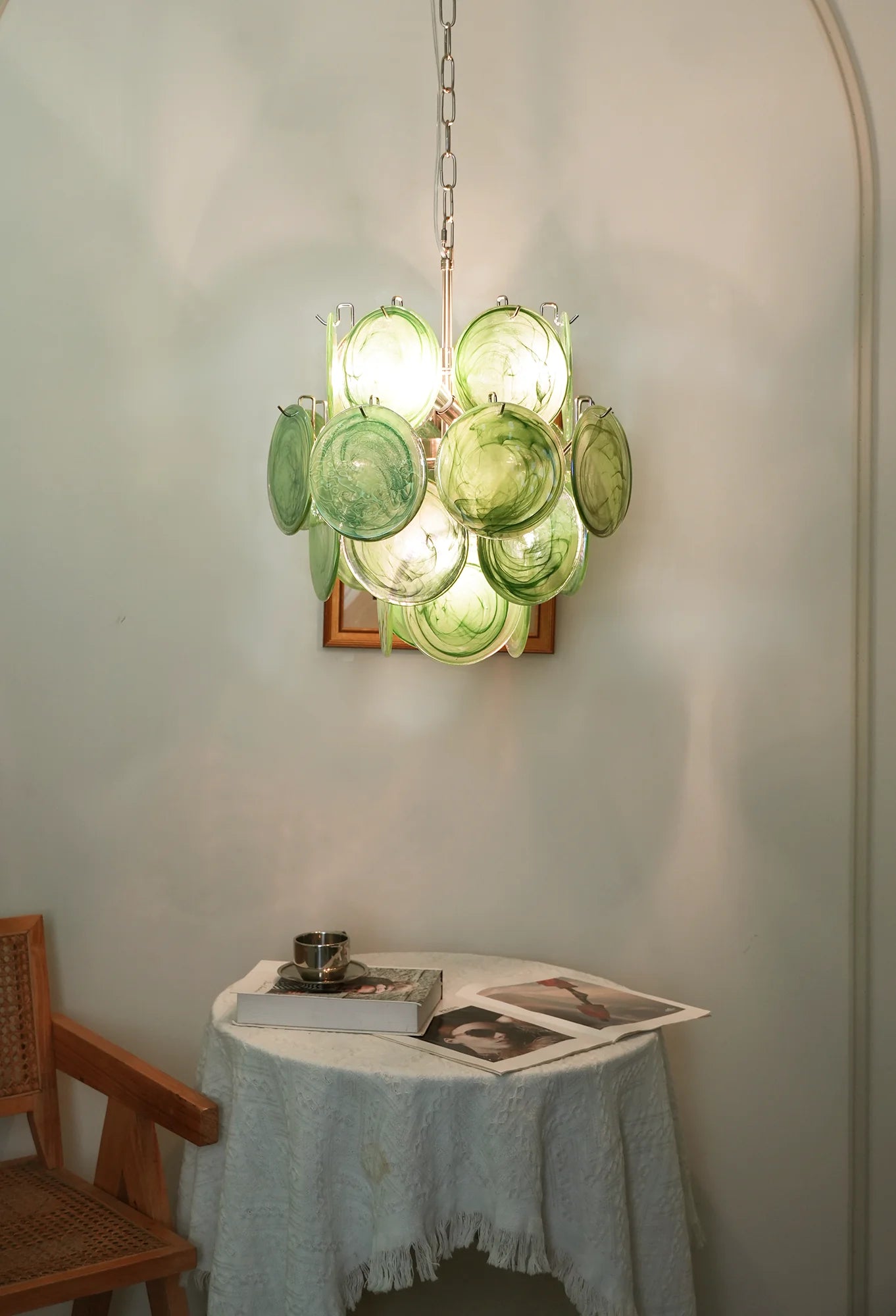 Vintage Green Glass Disks Chandelier