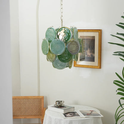 Vintage Green Glass Disks Chandelier