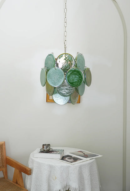 Vintage Green Glass Disks Chandelier