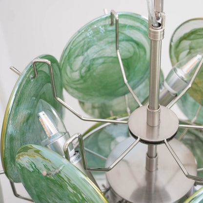 Vintage Green Glass Disks Chandelier