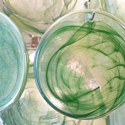 Vintage Green Glass Disks Chandelier