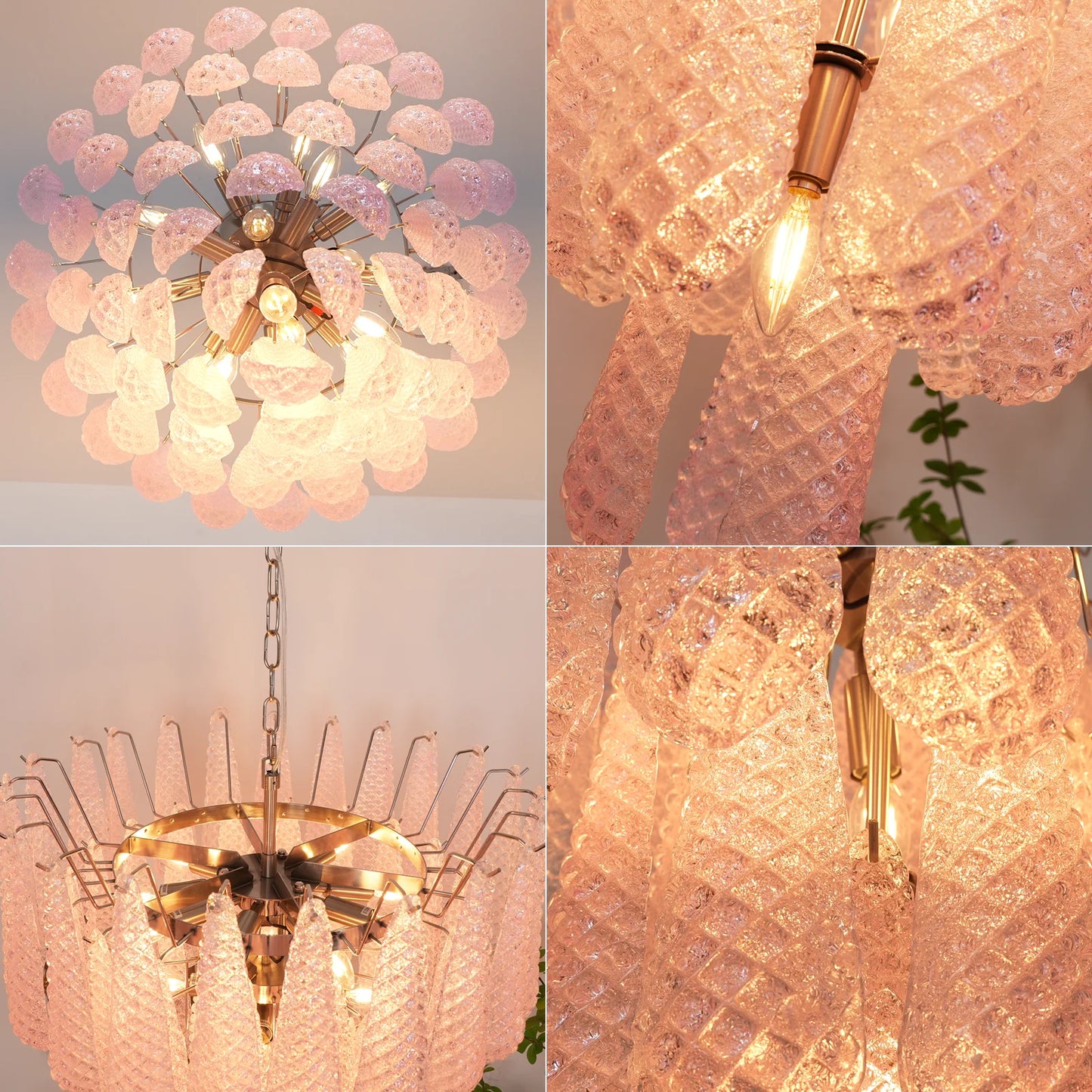 Petal‑Drop Pink Murano Chandelier