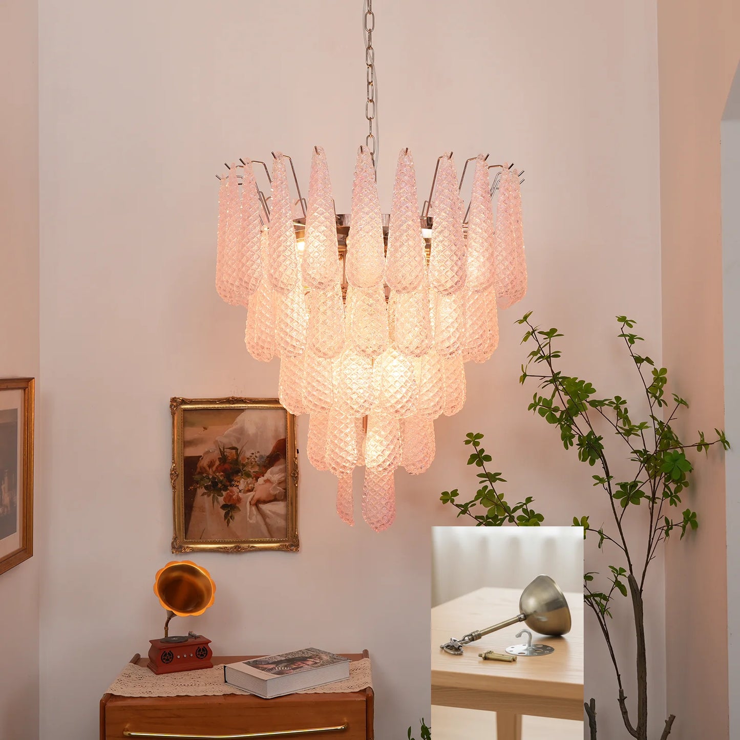 Petal‑Drop Pink Murano Chandelier