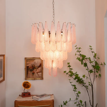 Petal‑Drop Pink Murano Chandelier