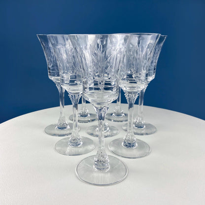 Vintage Heisey Danish Princess Cut Crystal Wine or Water Goblets. Set of 8 Stemware. Beautiful Shimmer & Ping. Wedding Gift. Housewarming.