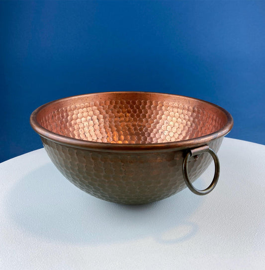 Vintage Copper Hand Pounded Bowl with Handle. For Kitchen Use or Display. Modern Farmhouse. Dining Room Table Decor. Gift for Him or Her.