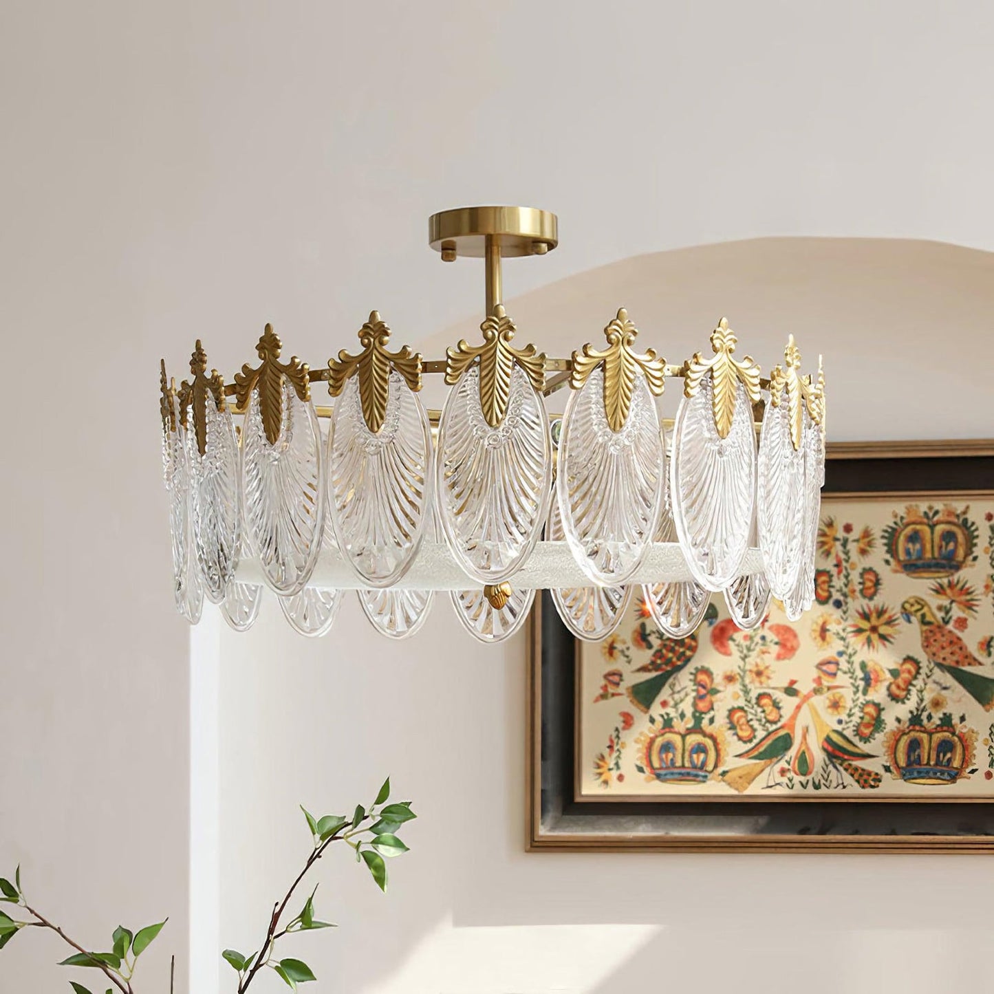Circular Leaf Glass Chandelier