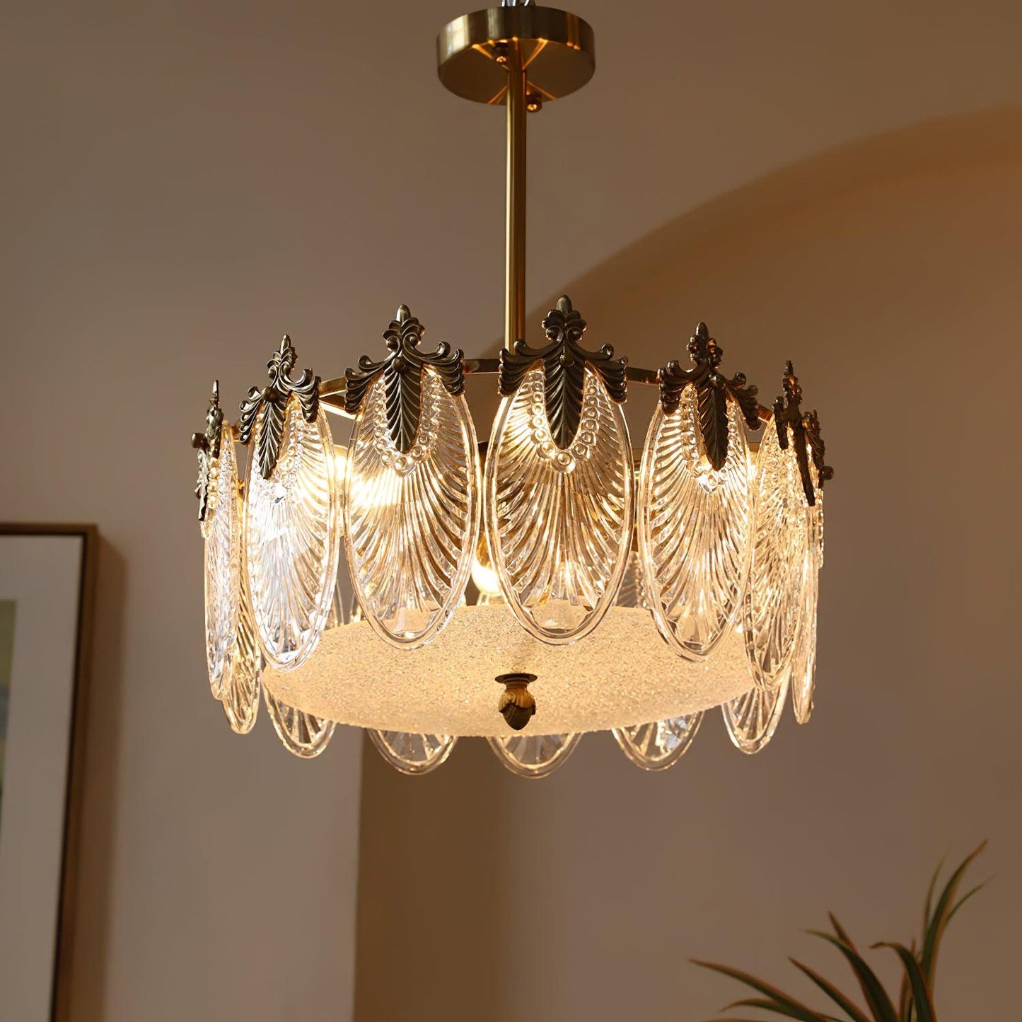Circular Leaf Glass Chandelier