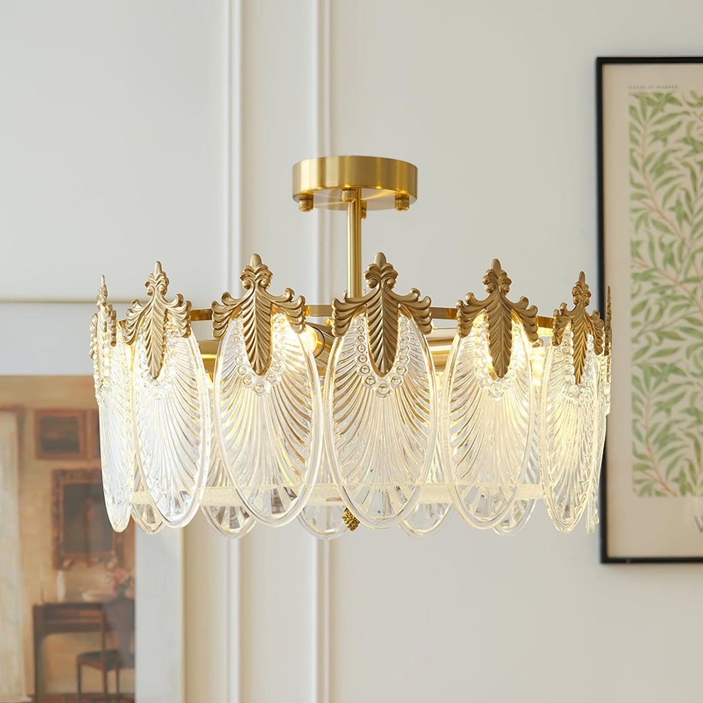Circular Leaf Glass Chandelier