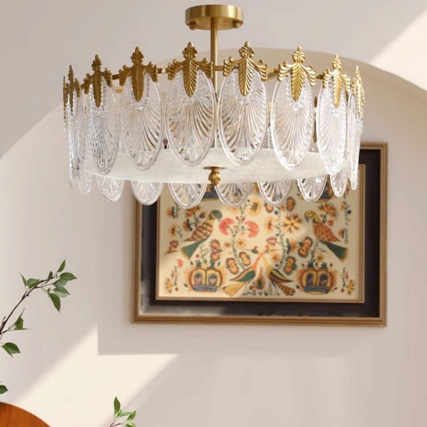 Circular Leaf Glass Chandelier