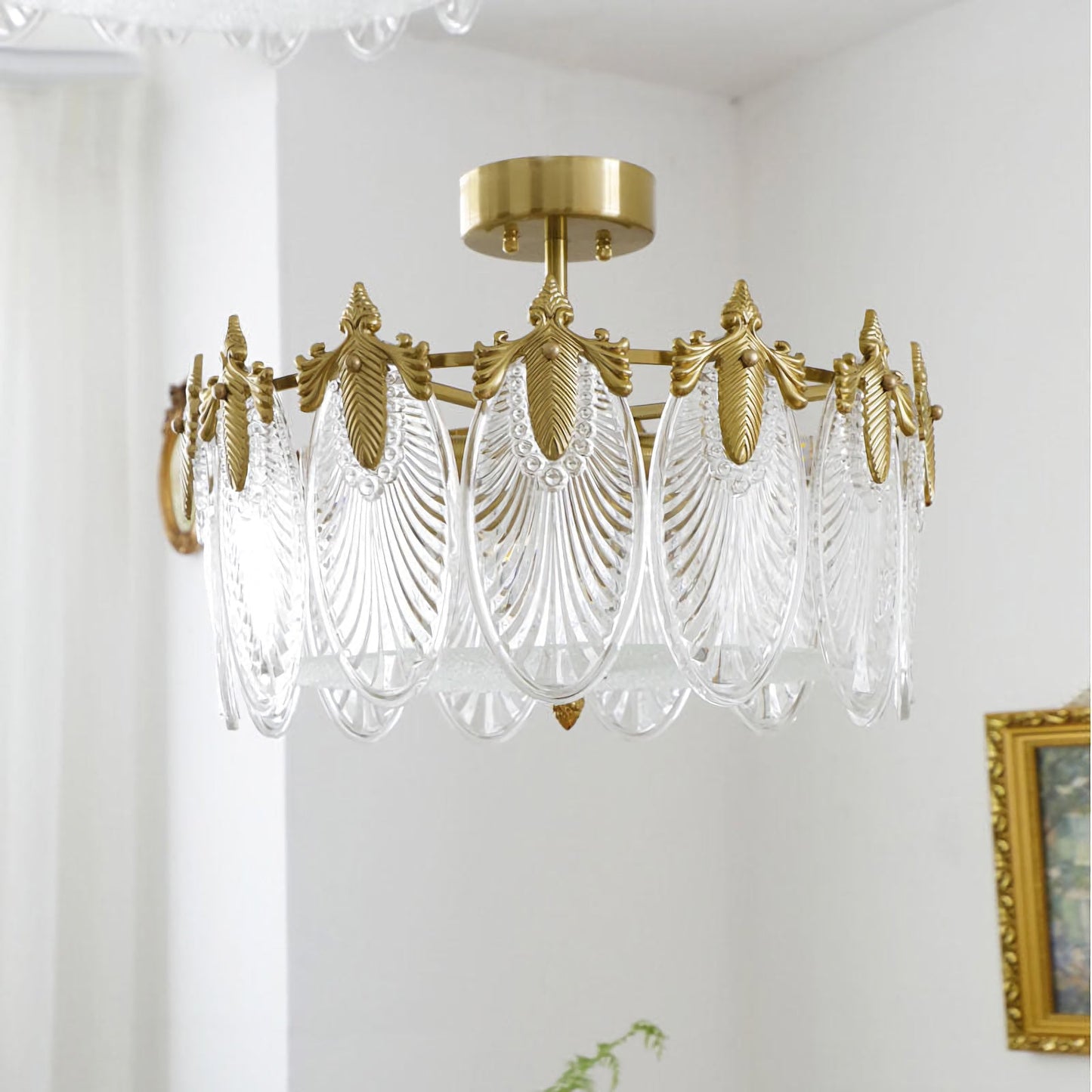 Circular Leaf Glass Chandelier