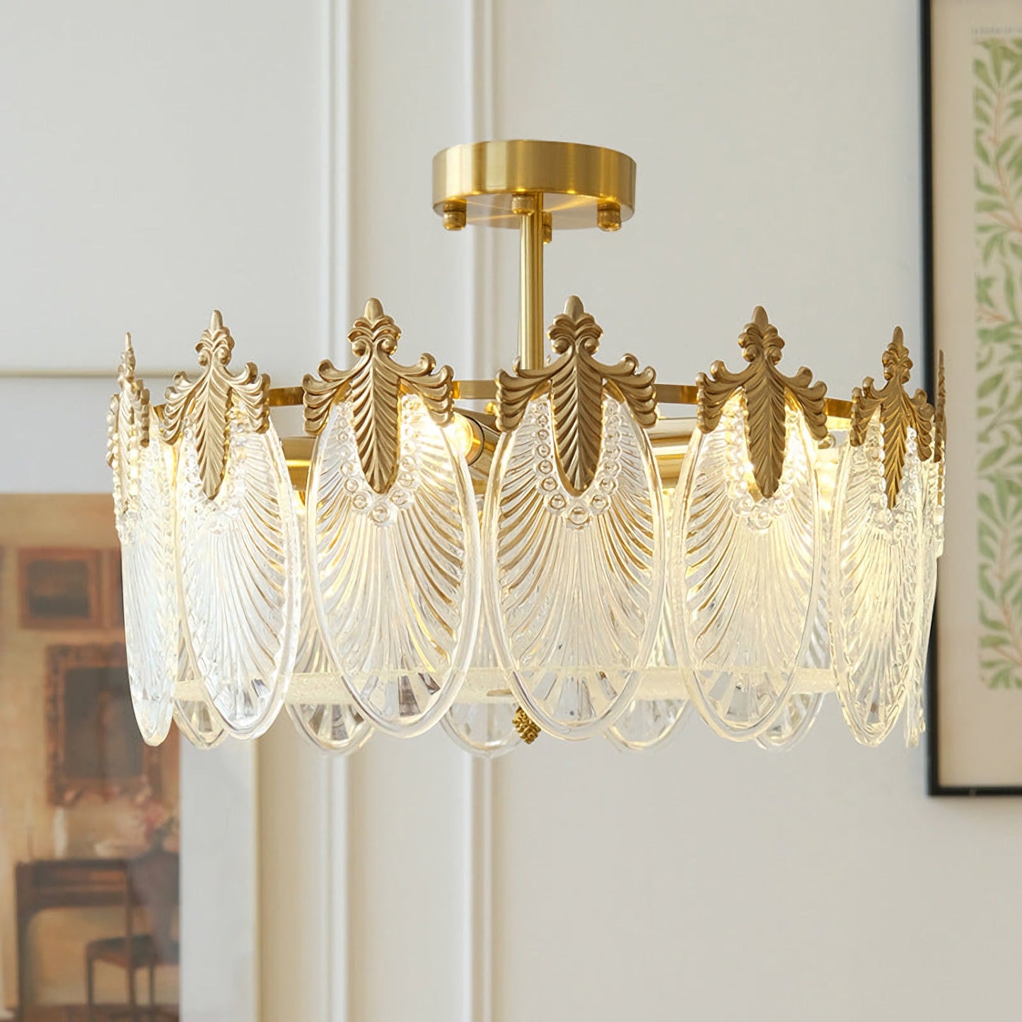 Circular Leaf Glass Chandelier