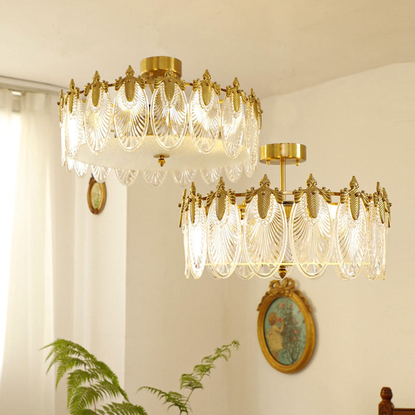 Circular Leaf Glass Chandelier