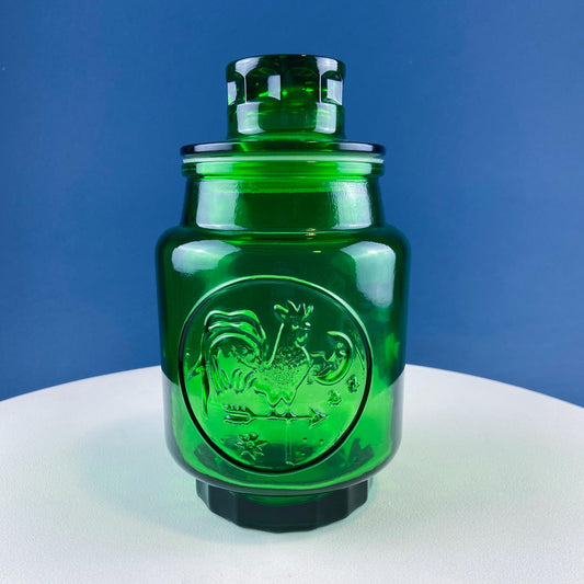 Vintage Green Glass Storage Jar with Lid. Wheton NJ. Glass Canister. Countertop Container or Cookie Jar. Modern Farmhouse. Dining Room Decor