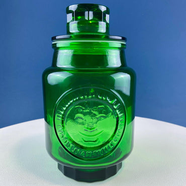 Vintage Green Glass Storage Jar with Lid. Wheton NJ. Glass Canister. Countertop Container or Cookie Jar. Modern Farmhouse. Dining Room Decor