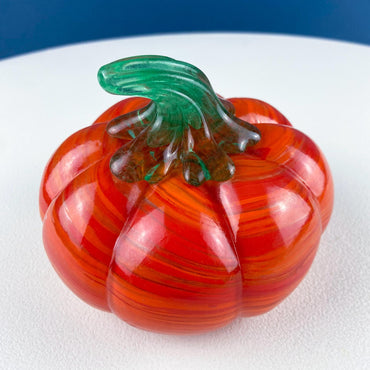 Vintage Hand Blown Orange Glass Pumpkin. Marbled Effect. Green Stem. Fall Halloween Thanksgiving Decor. Home Retail Display.