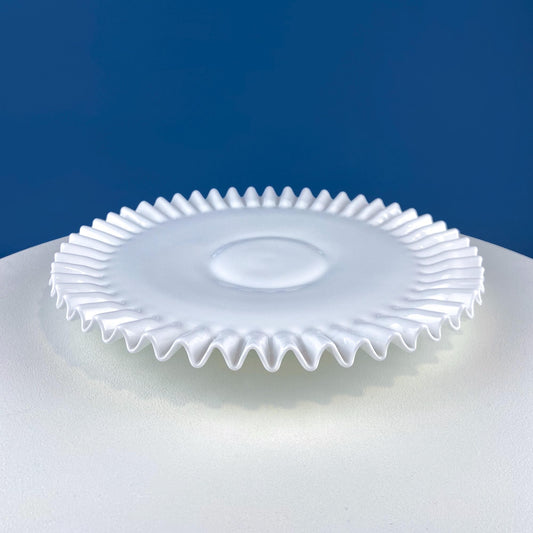 Vintage Large Milk Glass Serving or Cake Platter. White Hobnail Plate with Ruffled Edge. Modern Farmhouse. Dining Room Table Decor.