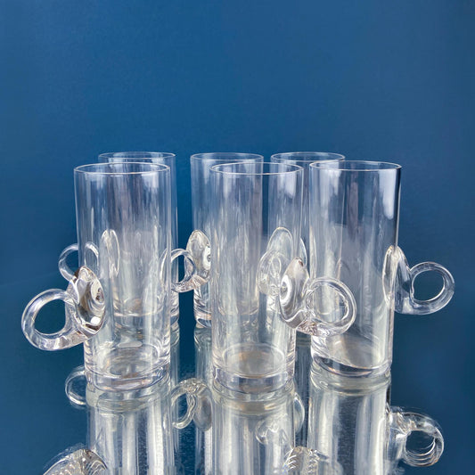 Vintage Lenox Hand Blown Crystal Tall Glasses for Juice or Irish Coffee. Set of 6. Heavy Loop Handles. Modern Glassware. Dining Room Decor.