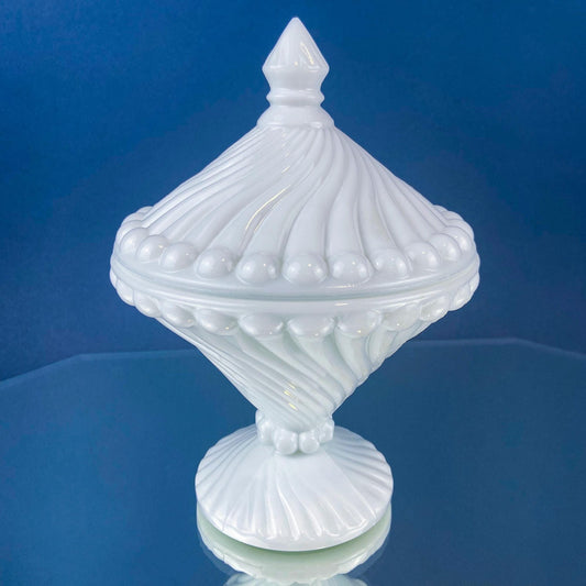 Vintage Milk Glass Set of Bowls with Lid. Swirl Motif. White Dishes for Bath Accessories, Bedroom Jewelry Storage, Candy. Gift for Him Her.