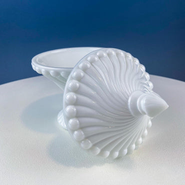 Vintage Milk Glass Set of Bowls with Lid. Swirl Motif. White Dishes for Bath Accessories, Bedroom Jewelry Storage, Candy. Gift for Him Her.