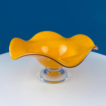 Vintage Orange Glass Footed Fruit Bowl. Unique Mid Century Modern Hand Blown Serving, Candy Dish. Modern Home Decor. Gift for Him Her.