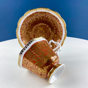 Vintage Royal Albert Brown & Gold Tea Coffee Cup and Saucer. All Over Flower Motif. Gold Leaf Border.  Buckingham Series. Hosting Essentials