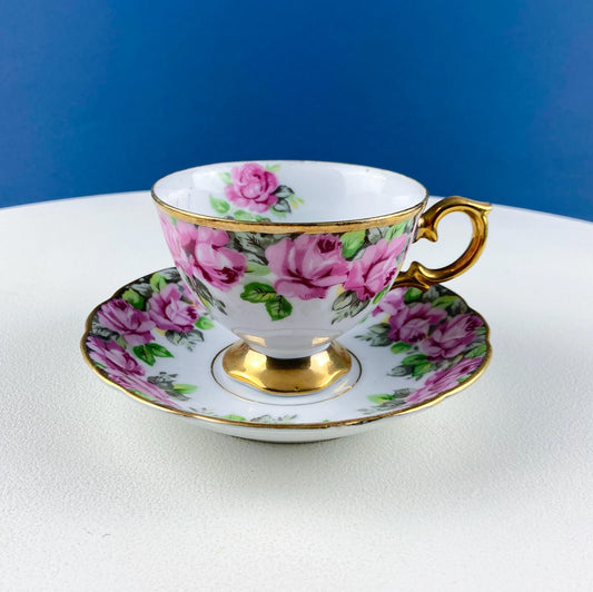 Vintage Royal Sealy Tea Coffee Cup & Saucer with Pink Roses Design. Dining Room Decor. Modern Farmhouse. Tea Garden Party Hosting Essentials