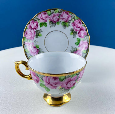 Vintage Royal Sealy Tea Coffee Cup & Saucer with Pink Roses Design. Dining Room Decor. Modern Farmhouse. Tea Garden Party Hosting Essentials