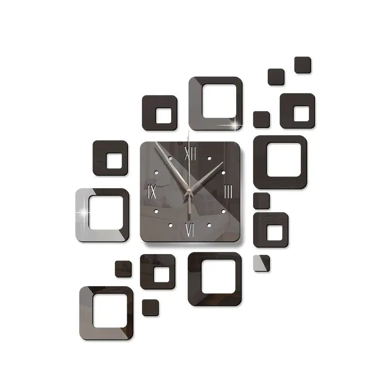 DIY 3D Square Wall Clock with Mirror Stickers