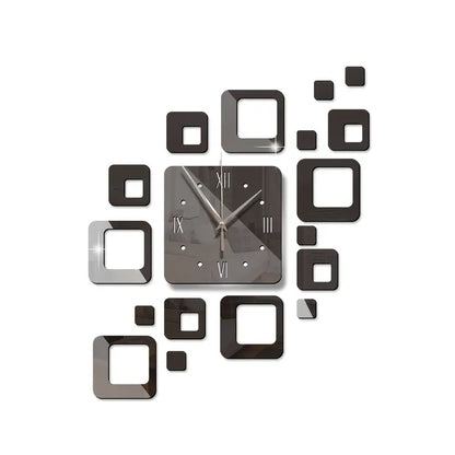 DIY 3D Square Wall Clock with Mirror Stickers
