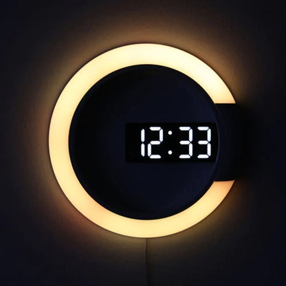 New LED Mirror Hollow Wall Clock with Alarm and 7 Colors