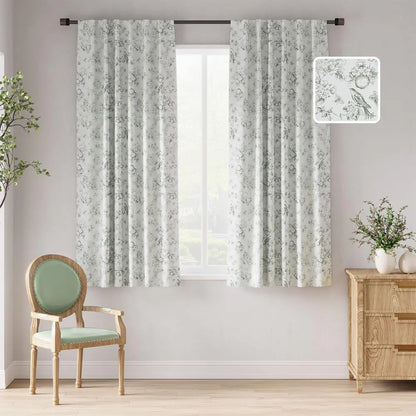 jinchan 100% Blackout Floral Curtains 63 Inch Length Printed Flower Sage Green Blackout Curtains for Bedroom Rod Pocket Back Tab Full Blackout Curtains Thermal Insulated Window Drapes 2 Panels