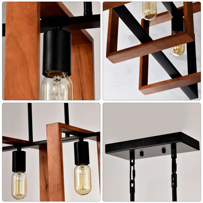 Rustic Rectangular Wood & Metal Pendant Light
