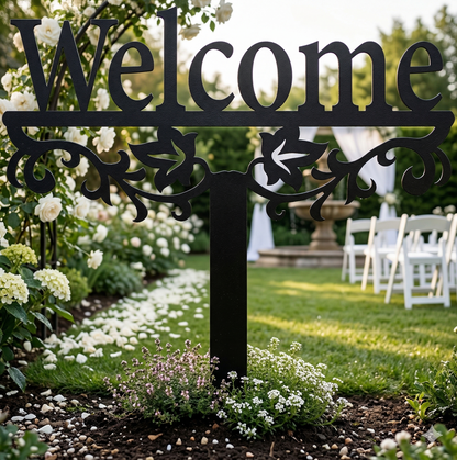 Welcome Yard Stake Metal Sign | Outdoor Garden Entry Decor