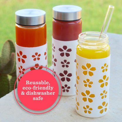 Flower Petals Silicone Protective Bottle Sleeves Set, for 16oz Bottles (White)