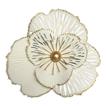 10" Metal Flower Wall Art Decor Rustic Modern Floral Sculpture Distressed Iron Wall Hanging Home Decoration Accent Artworks for Indoor Kitchen Bedroom Living Office Outdoor Garden Patio (36A-White)