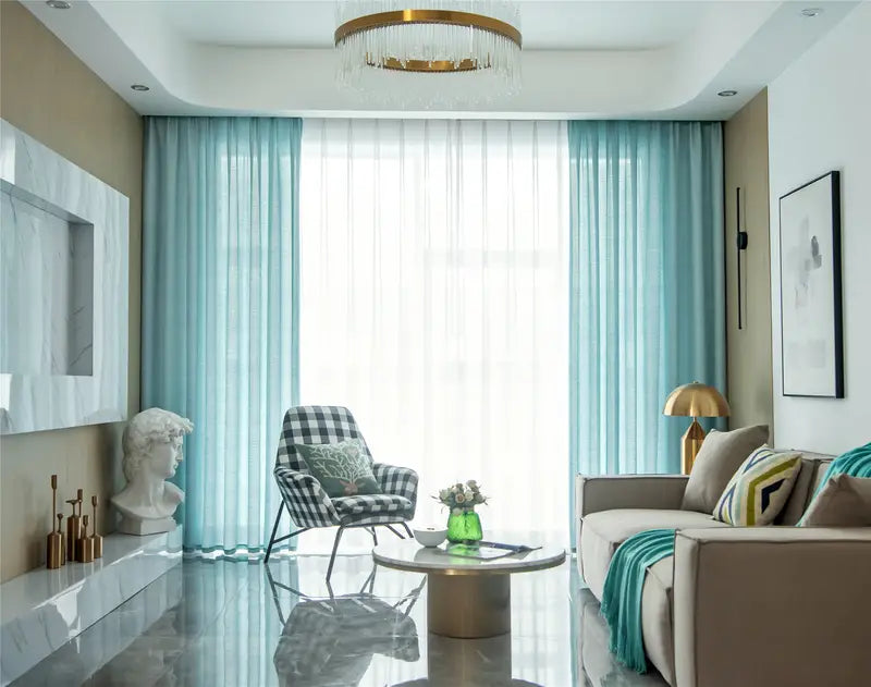 Sea Green Semi-Sheer Blackout Long Curtains for Doors