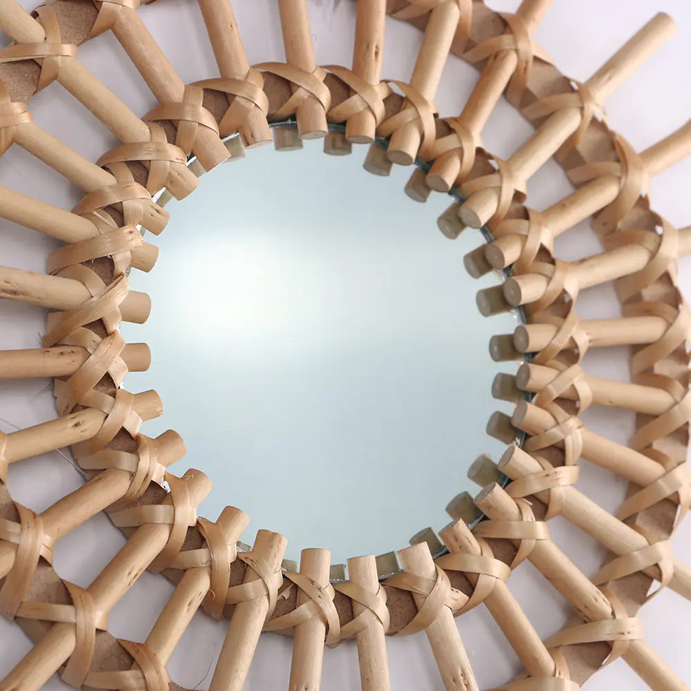 Gold Woven Decorative Mirror - Nordic Handmade Bamboo Wall Art